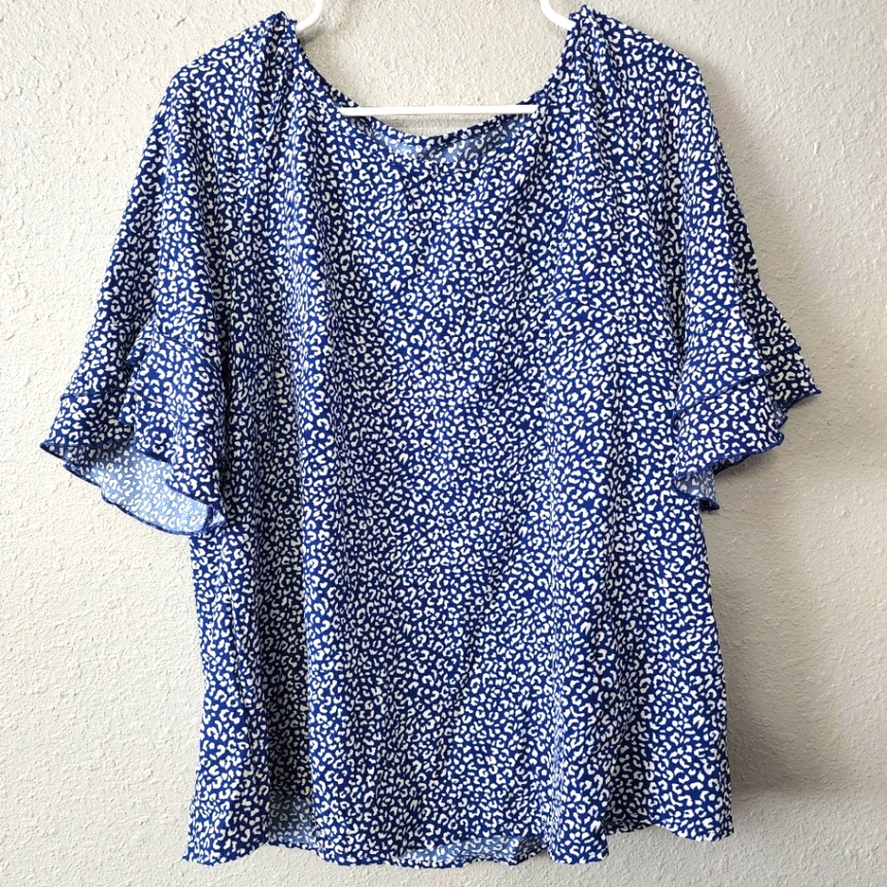 Womens Blouse Navy Blue Leopard Print Size 0XL